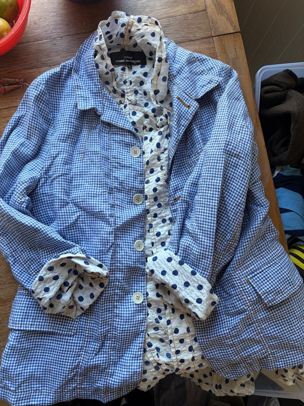 Vintage Tricot Comme des Garcons Set Gingham/Polka Dot Jkt/Pants Early-Mid 1990s
